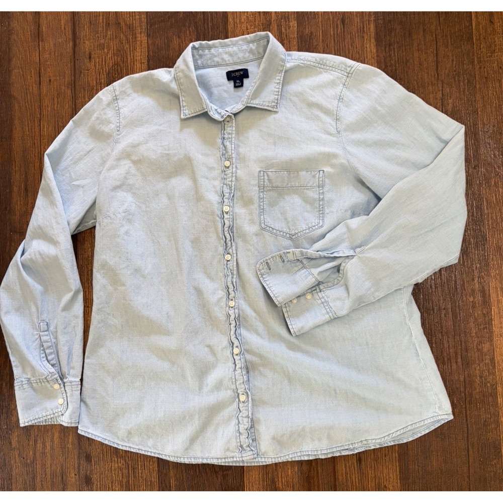 Women's J Crew Shirt Top Chambray Blue Denim XL Casual Business Prison Work - Picture 5 of 10